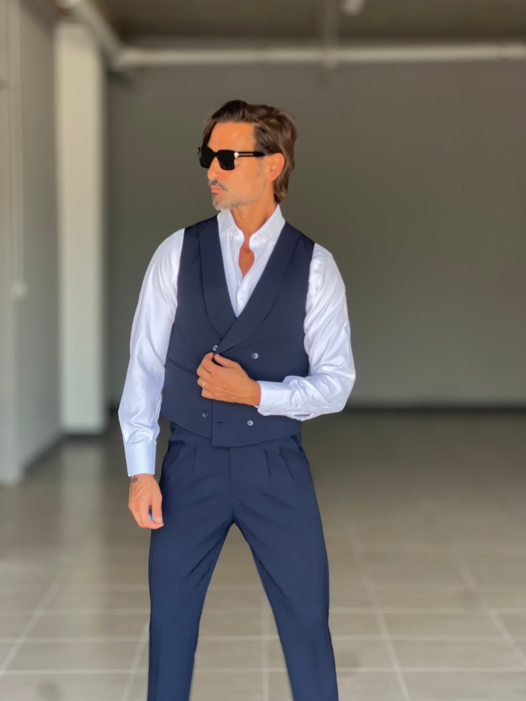 ABITO BLU  MONOPETTO  3 PEZZI  TRAMATO GILET PETRO'