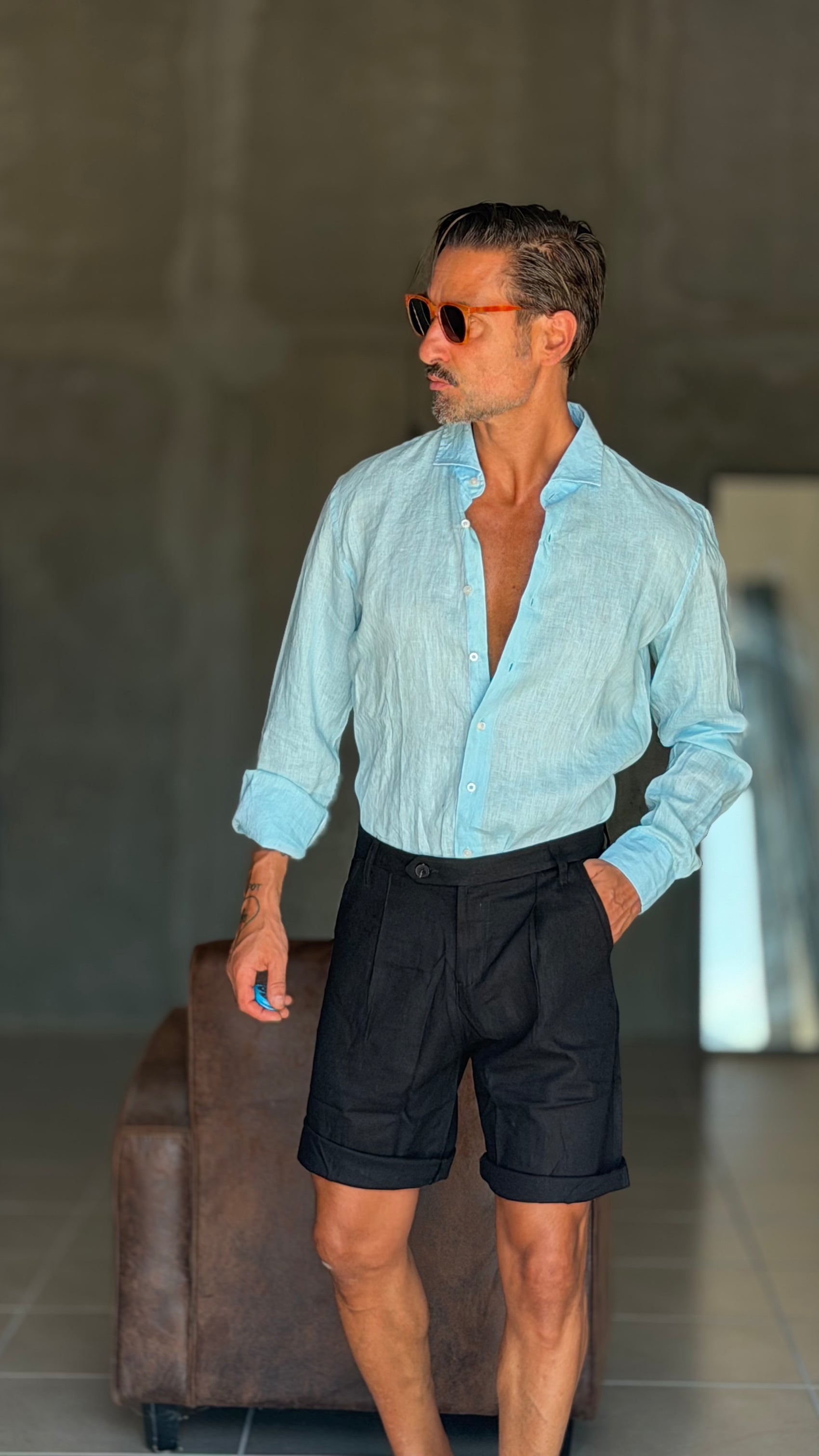CAMICIA CELESTE CIELO   LINO
