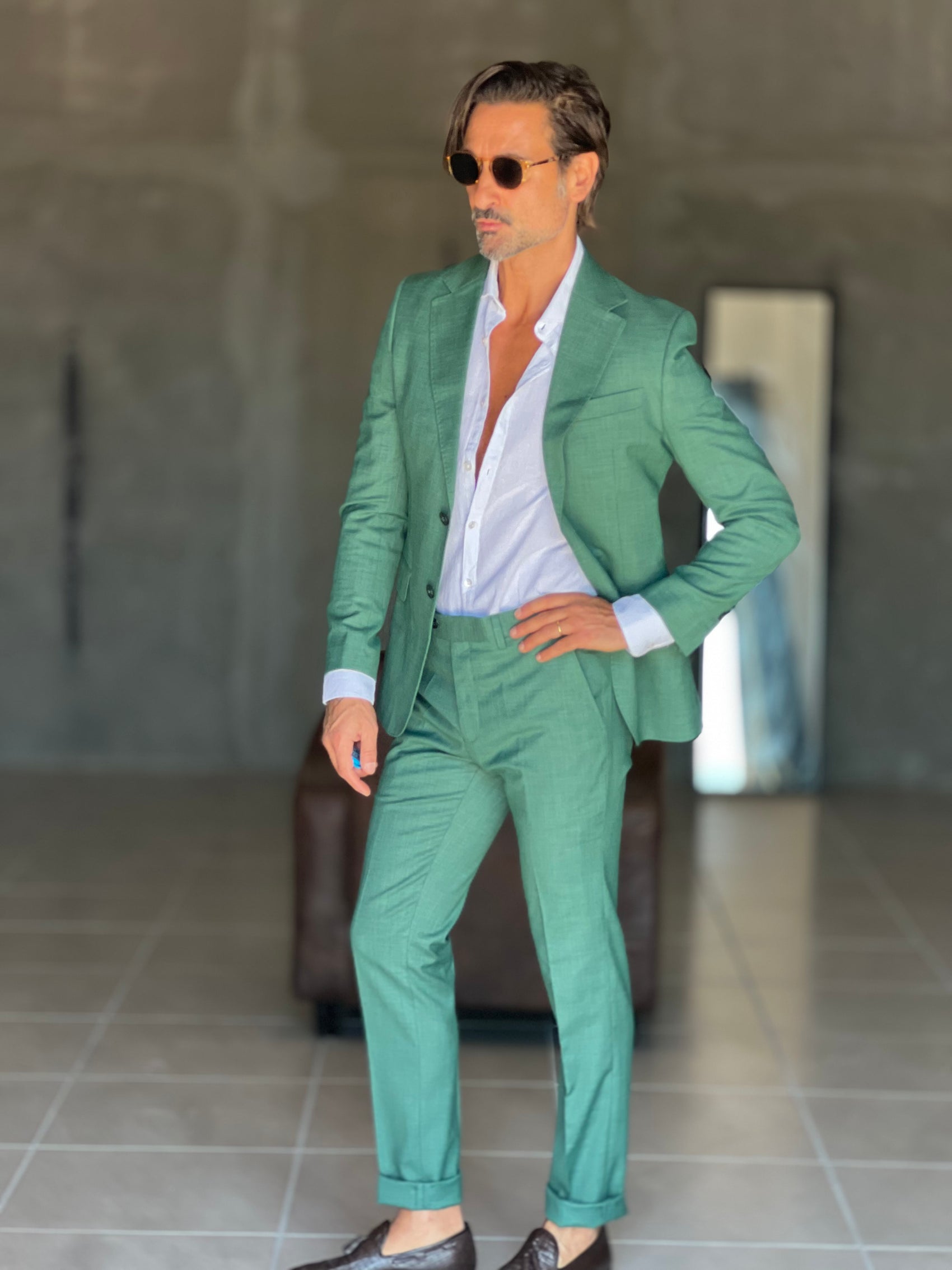 ABITO VERDE FOGLIA FIAMMATO MONOPETTO 554