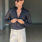 NEW CAMICIA NERA  POPELINE DI COTONE STRECH