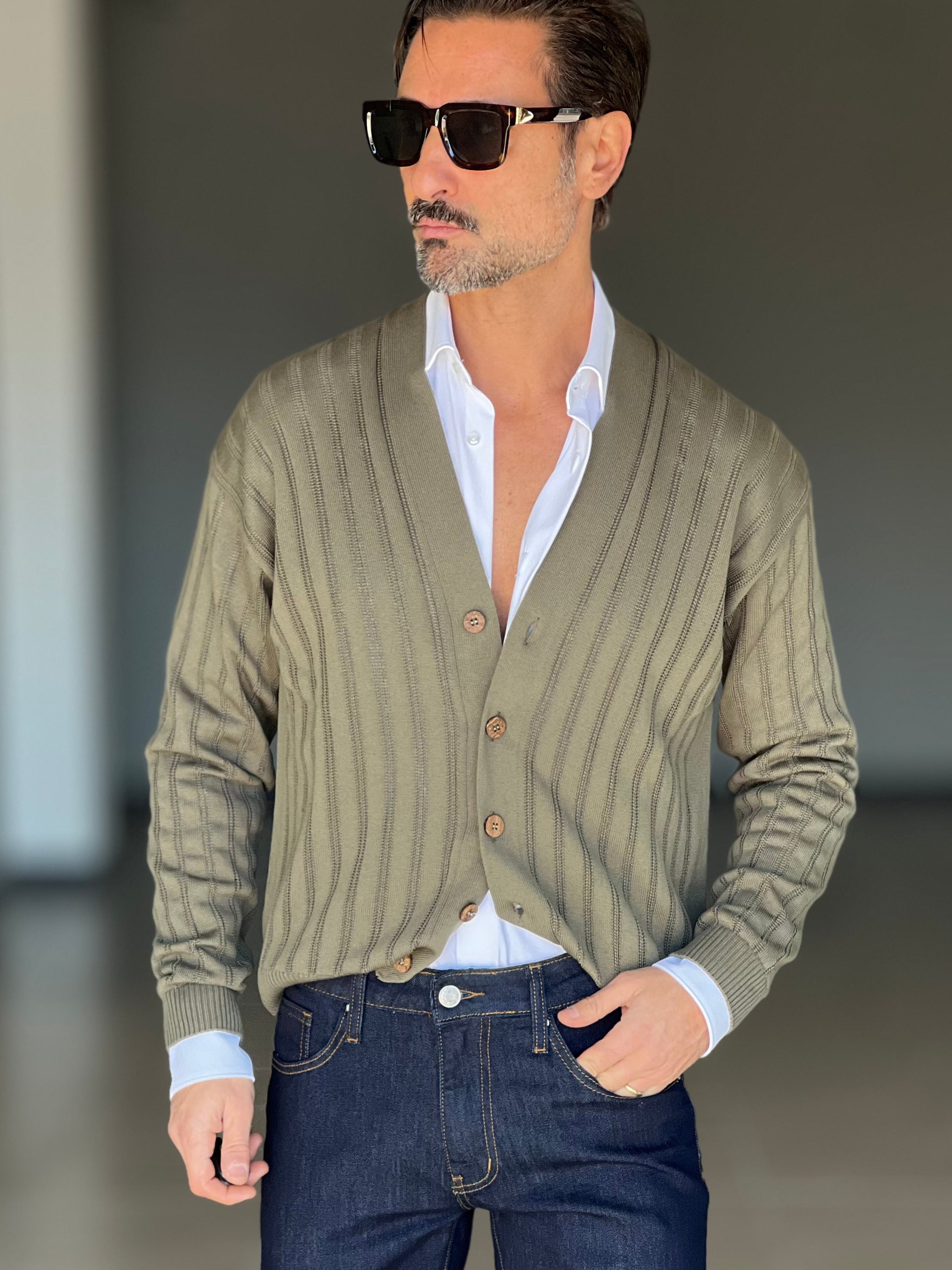 CARDIGAN VERDE TESSUTO OPERATO