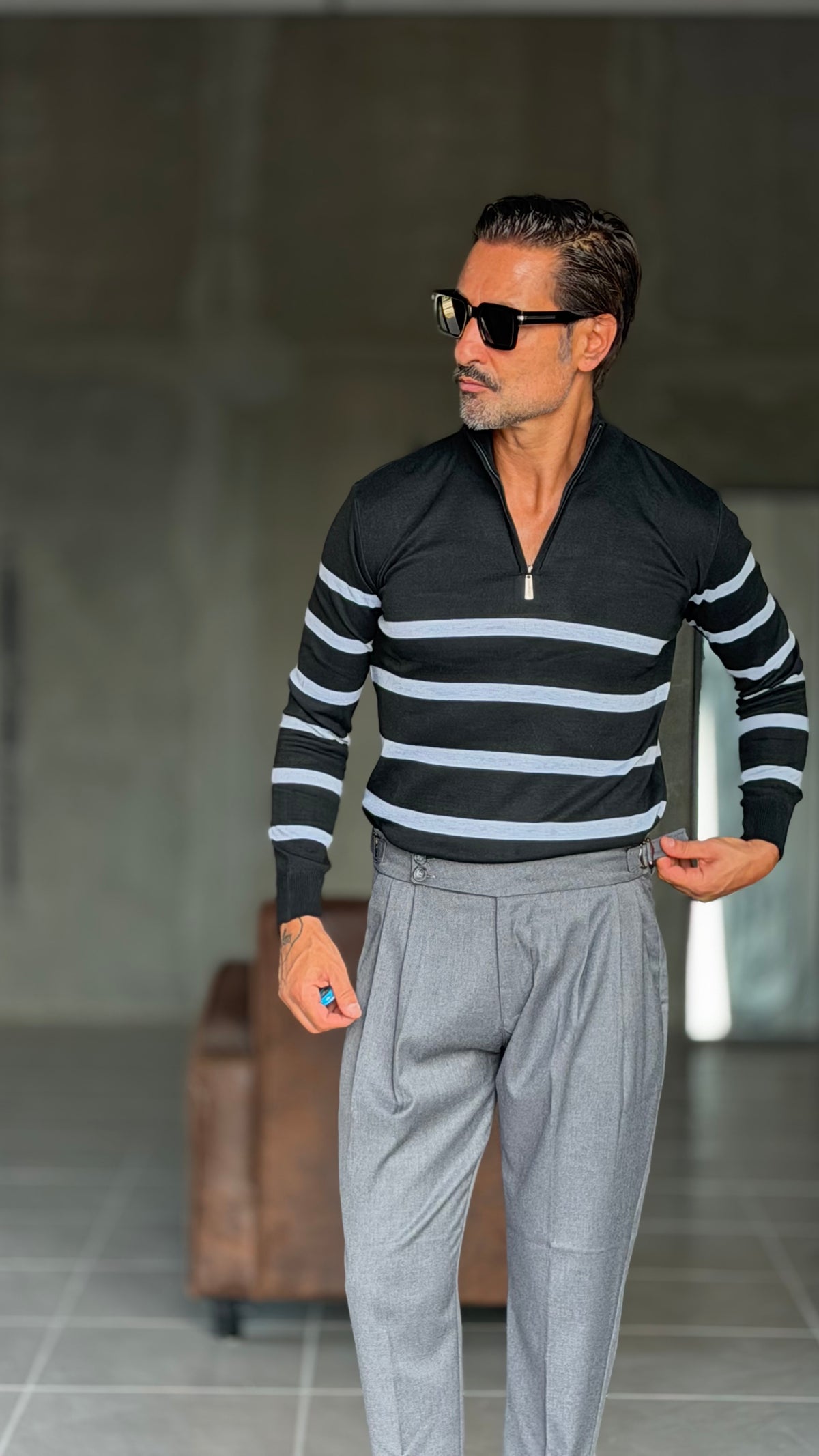 MAGLIA SERAFINO   BASE NERO RIGA PANNA VISCOSA E MISTI