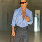 CAMICIA COREANA RIGA MULTICOLOR  BLU  MISTO LINO