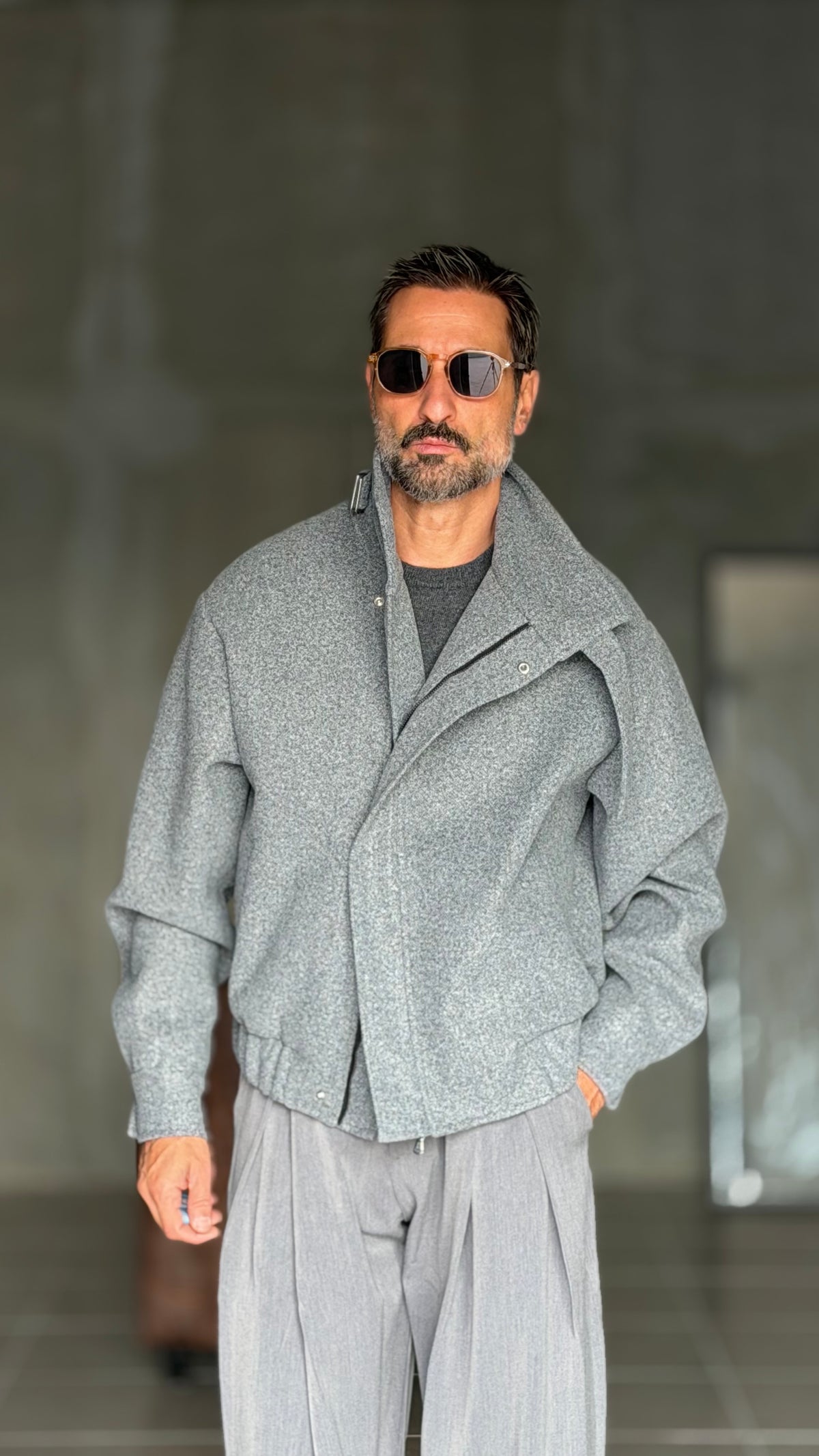 GIUBBINO GRIGIO PANNO COLLO SCIARPA CROP 1062