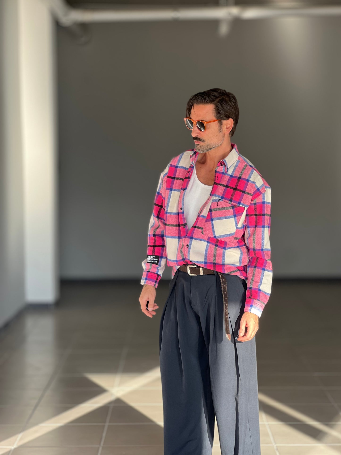 CAMICIA FLANELLA TARTAN ROSA E PANNA