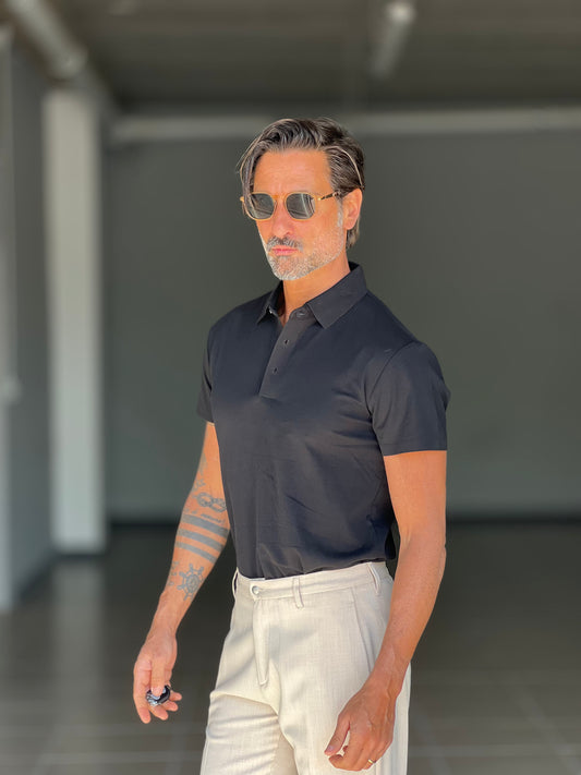 POLO NERO   TESSUTO MODAL RASATO TELAMIRA