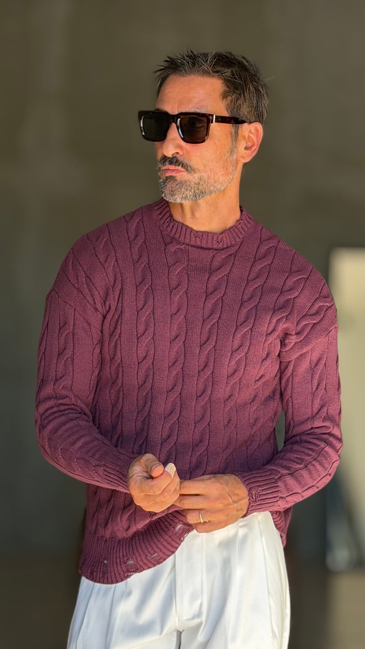PULLOVER  COLOR VINO   TRECCIA ROTTURE RUGULAR