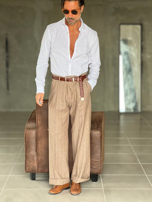WHITE VISCOSE TROUSERS WITH REGULAR BOTTOM