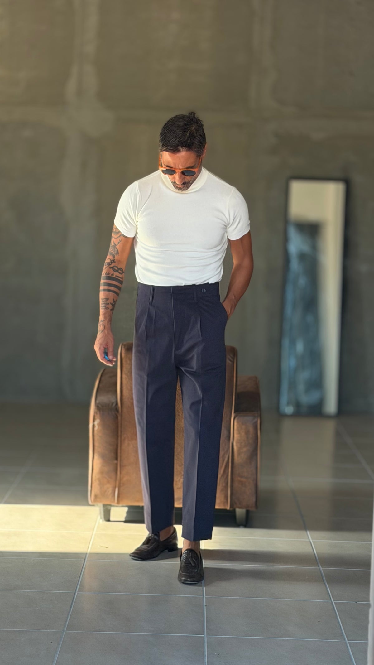 WHITE VISCOSE TROUSERS WITH REGULAR BOTTOM