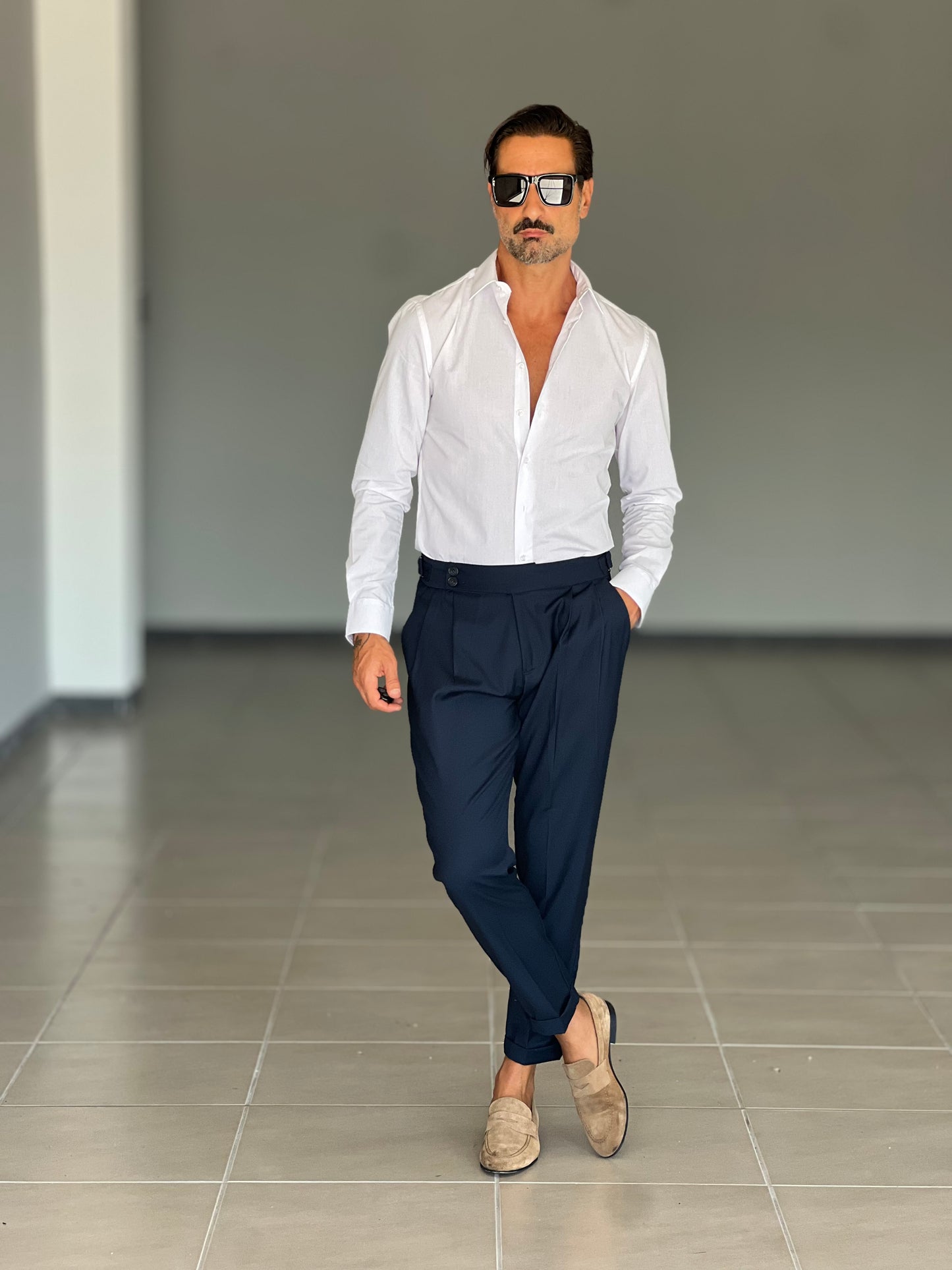 PANTALONE VITA ALTA BLU VISCOSA E MISTI