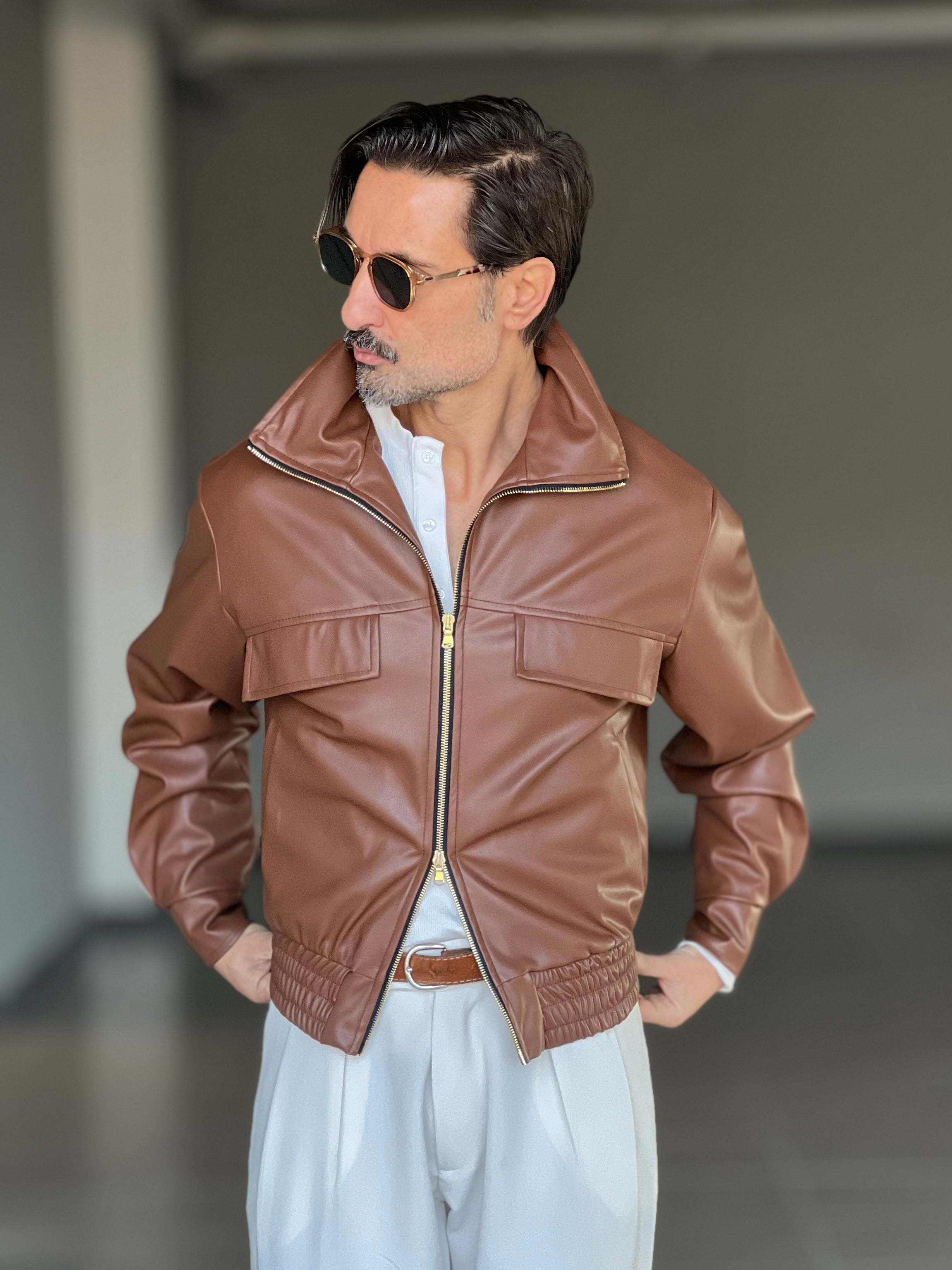 GIUBBINO CUOIO  ECOPELLE CROP OVERSIZE