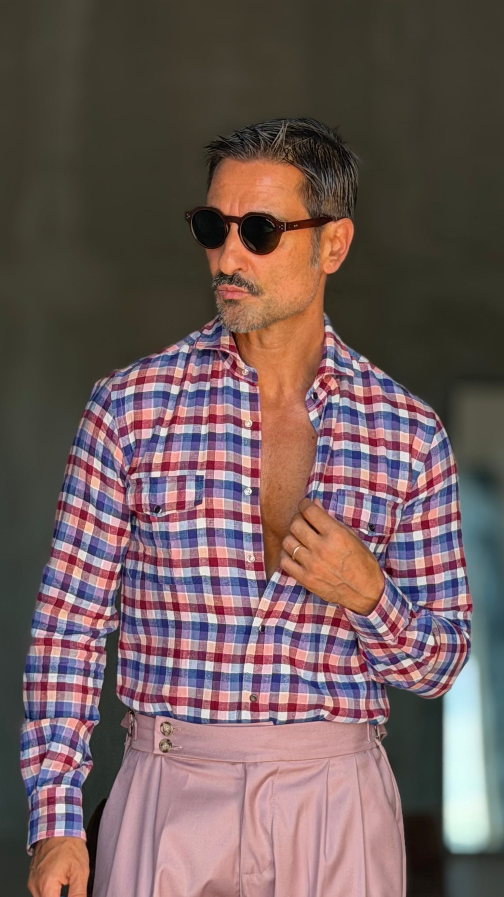 CAMICIA DEPOT  TARTAN  BLU ROSA E PANNA  TEXANA