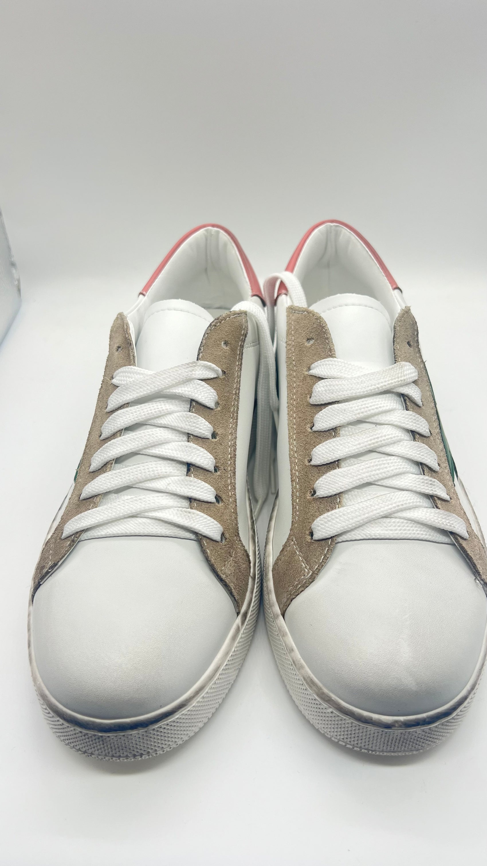 LEATHER AND SUEDE SNEAKERS WITH YELLOW CAP