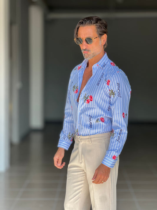 *CAMICIA  BACCHETTA LARGA STAMPA E RICAMO