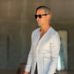 CAMICIA COREANA GRIGIO CHIARO GOFFRATA COTONE  EFFETTO LINO