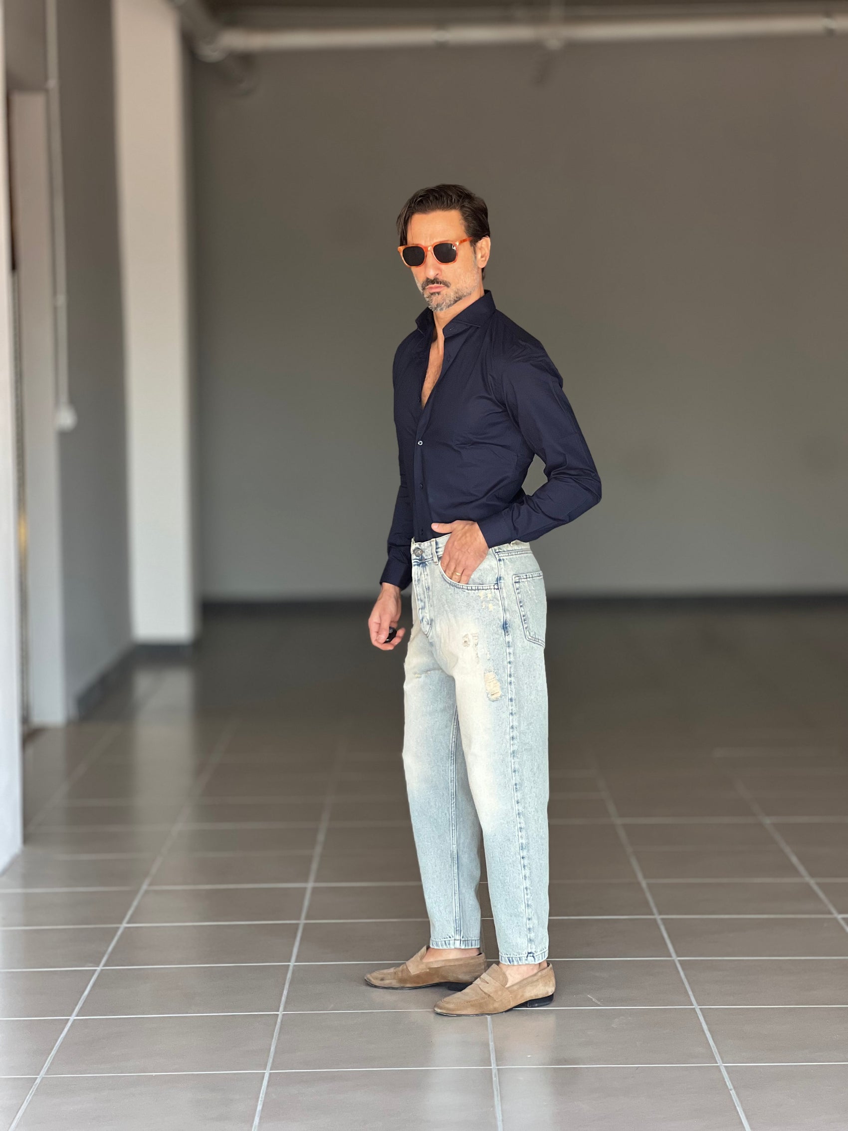 NEW.CAMICIA BLU    POPELINE DI COTONE STRECH