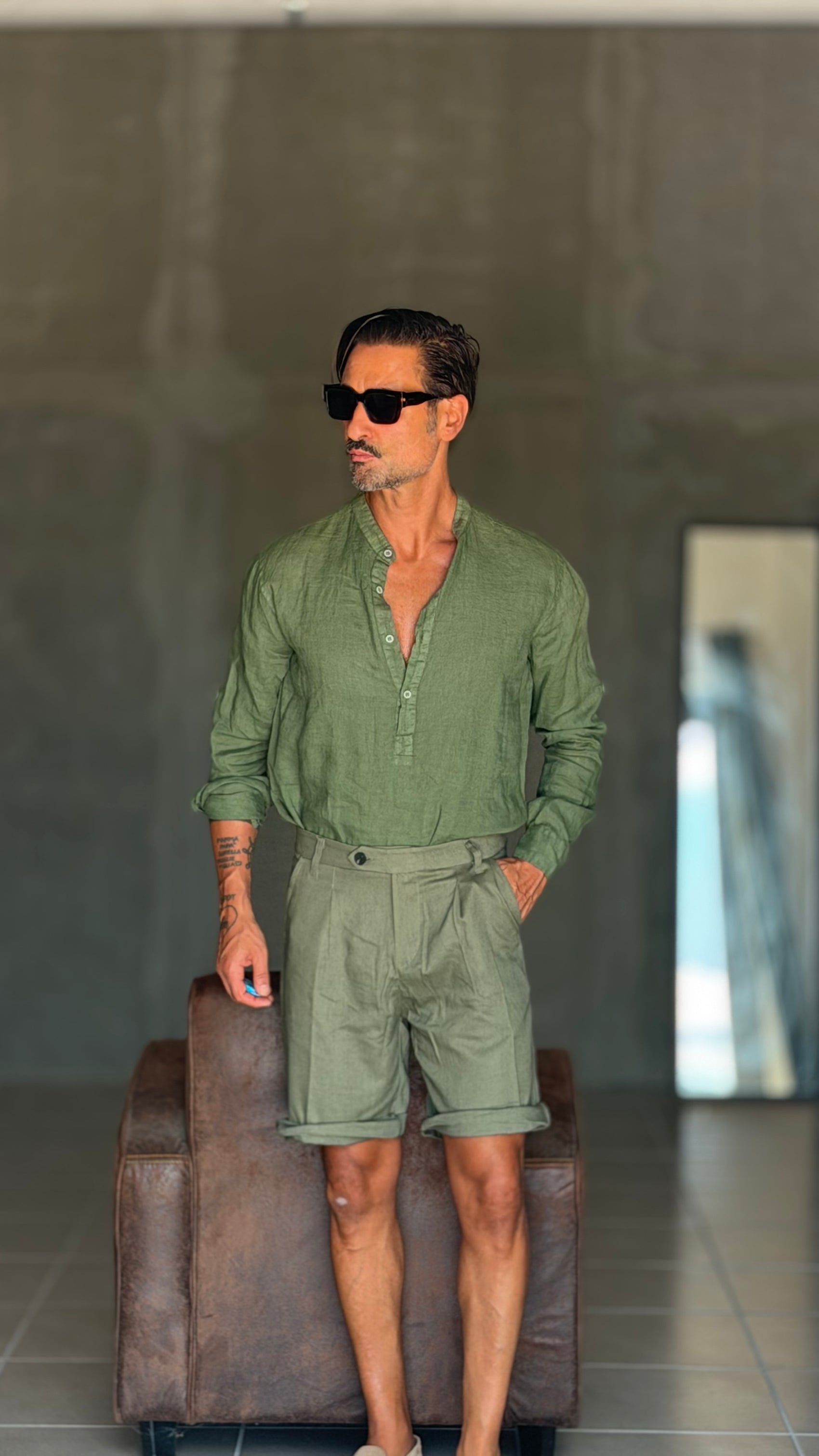 BERMUDA VERDE   LINO   PINCES
