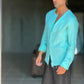 CAMICIA COREANA VERDE ACQUA GOFFRATA COTONE  EFFETTO LINO 278