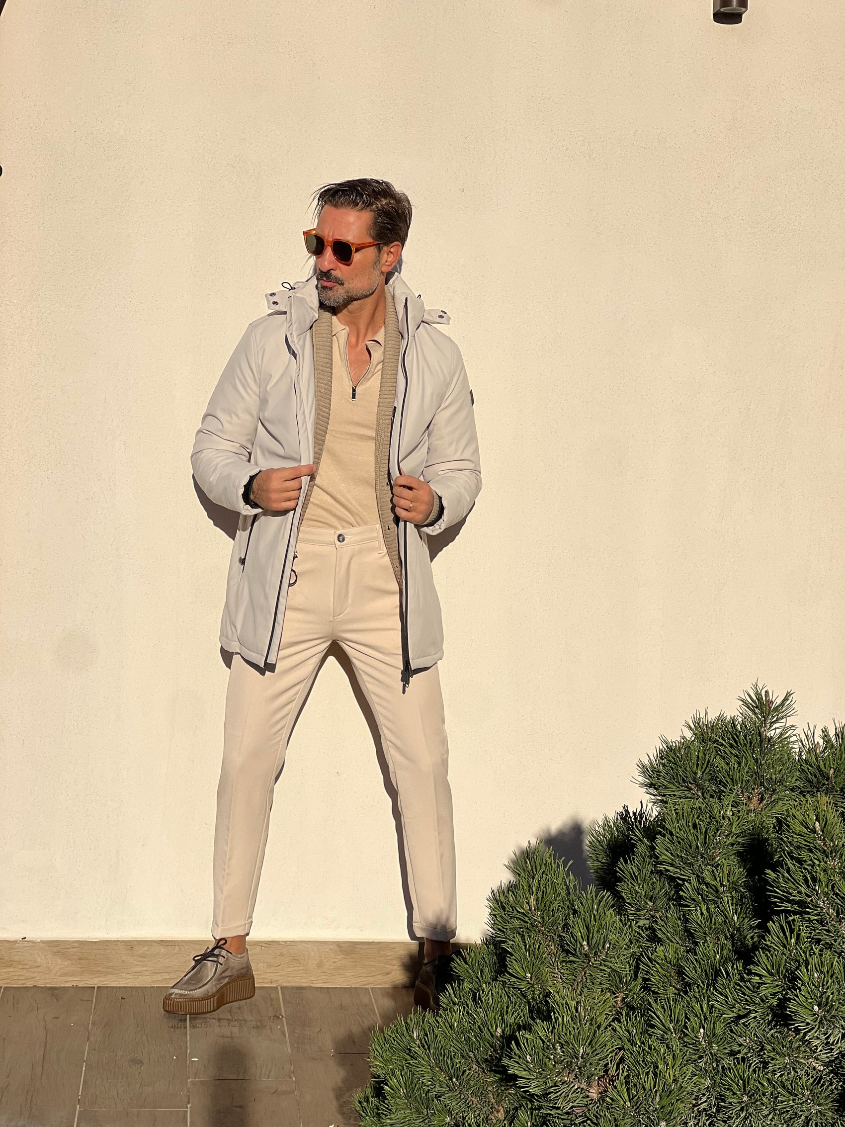 *PARKA HAPPER  ECRU'  TESSUTO TECNICO ZIP TERMOSALDATE