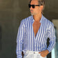 CAMICIA   BACCHETTA GRANDE  BIANCA E BLU   LINO E MISTI COLLO ITALIANO