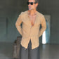 CAMICIA COREANA CARAMELLO  CHIARO GOFFRATA COTONE  EFFETTO LINO. 278