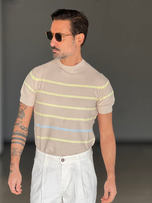 MAGLIA BEIGE  RIGA GIRO IN FILO