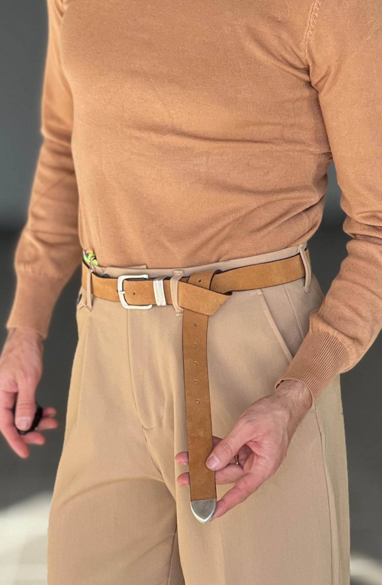 CINTURA CAMOSCIO CUOIO  FIBIA PICCOLA