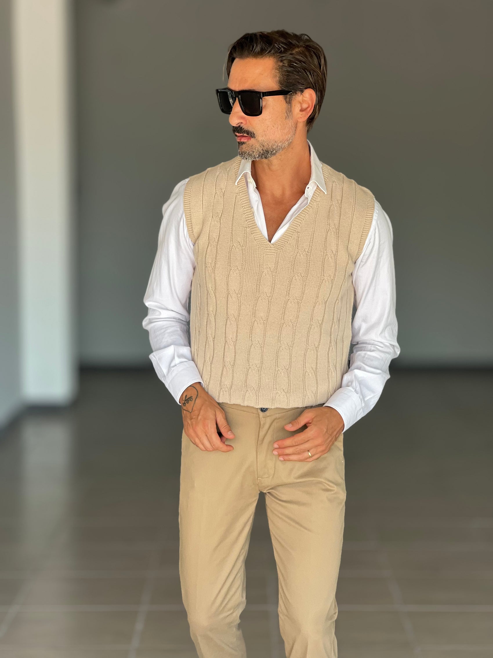 GILET  MAGLIA  CAMMELLO  TRECCIA INGLESE