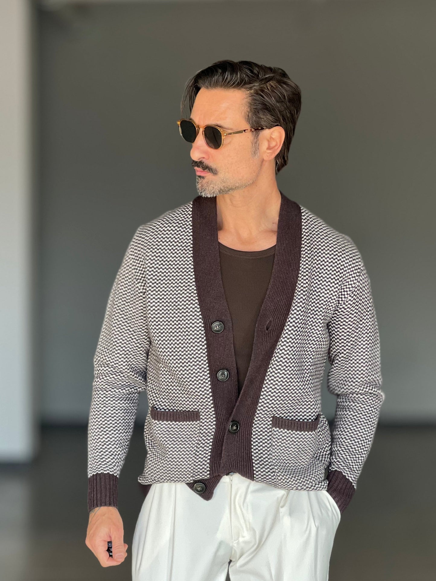 CARDIGAN  MORO  MISTO LANA EFFETTO  BOTTONATO