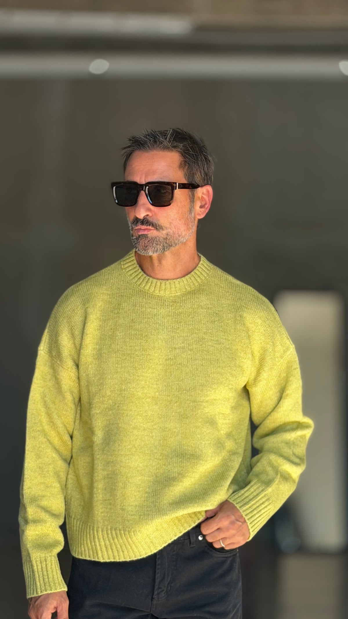 PULLOVER VERDE LIME CROP MISTO LANA EFFETTO SHETTLAND