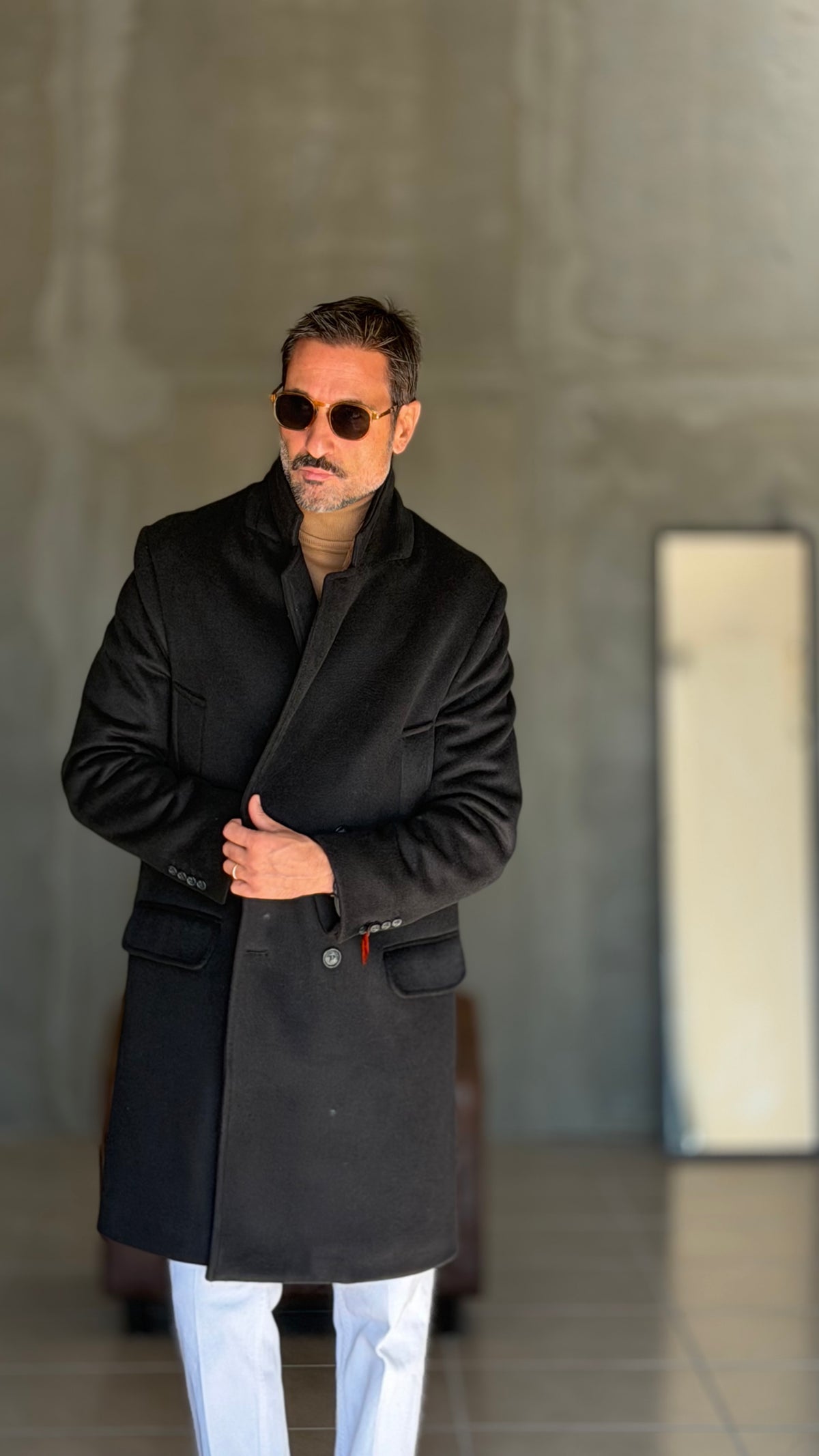 CAPPOTTO NERO DOPPIPETTO OVER FIT EFFETTO PANNO VISCOSA E MISTI TELAMIRA