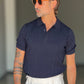 BLUE THREAD COTTON CREW NECK SWEATER
