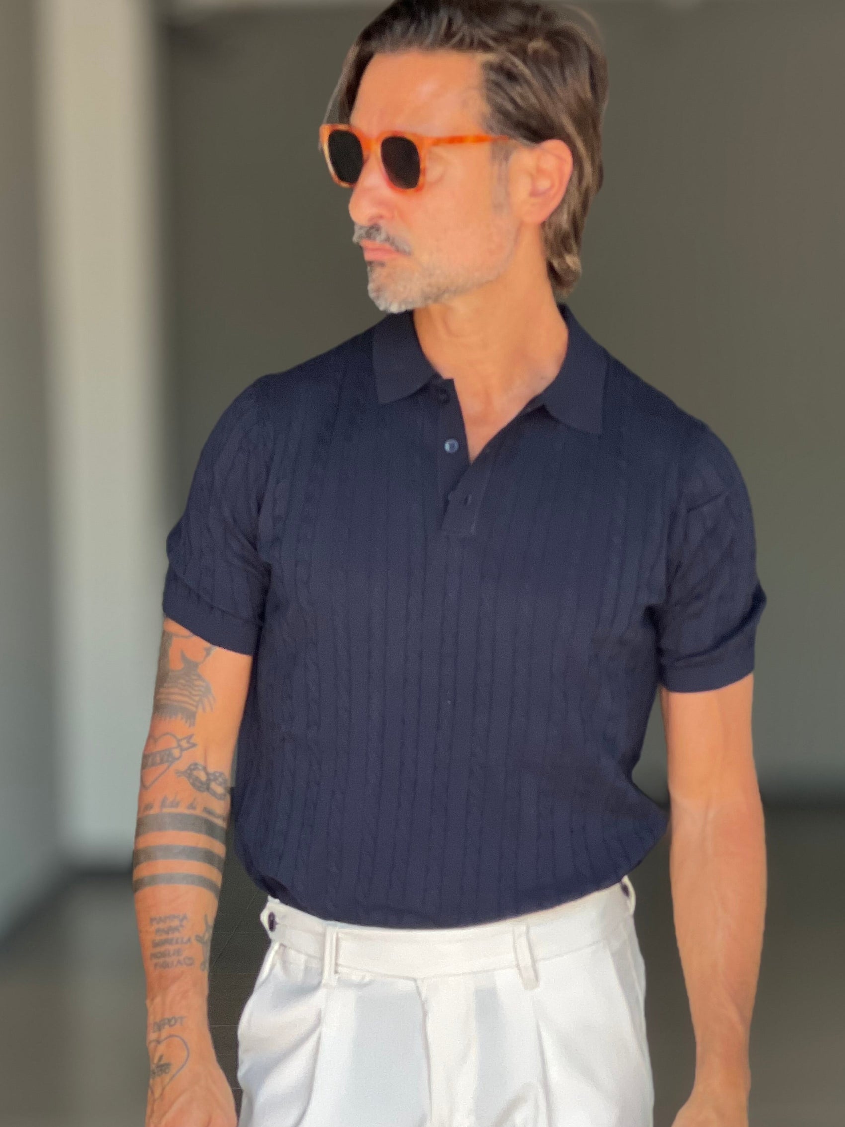 POLO BLU    OPERATA COLLO AMERICANO BOTTONI
