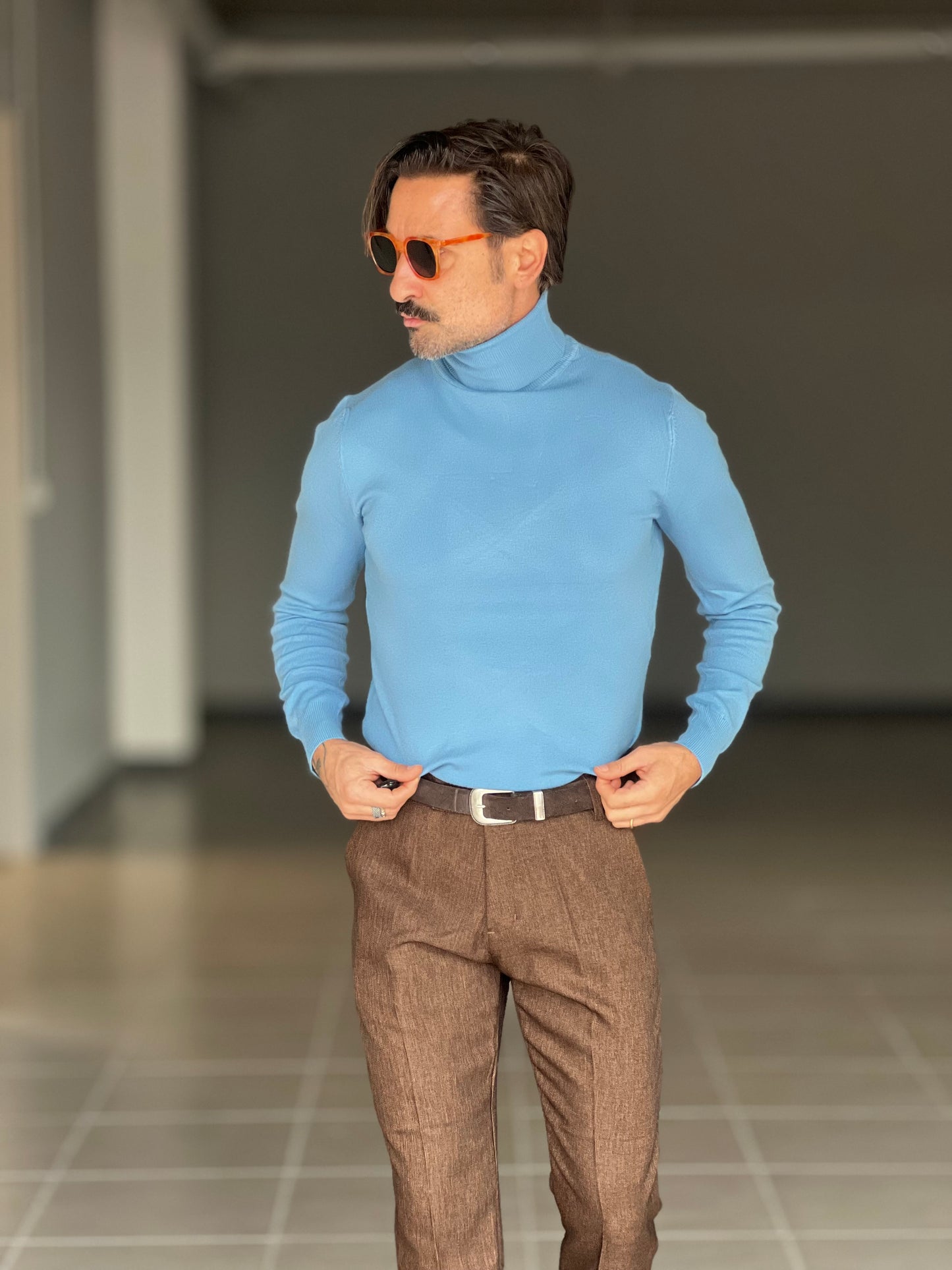 COLLO ALTO CELESTE RASATO 2 FILI