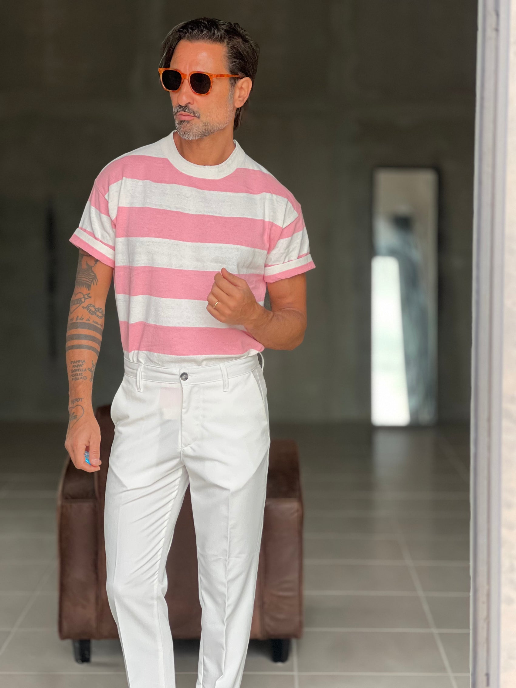 WHITE VISCOSE TROUSERS WITH REGULAR BOTTOM
