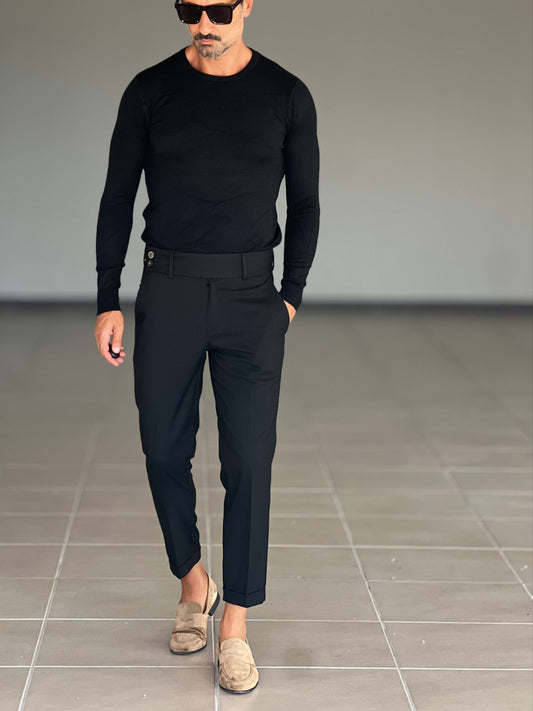 PANTALONE VITA ALTA NERO   VISCOSA E MISTI