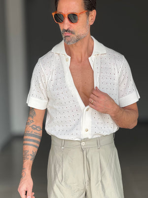 POLO CAMICIA PANNA  TRAMATURA FORATA BL11