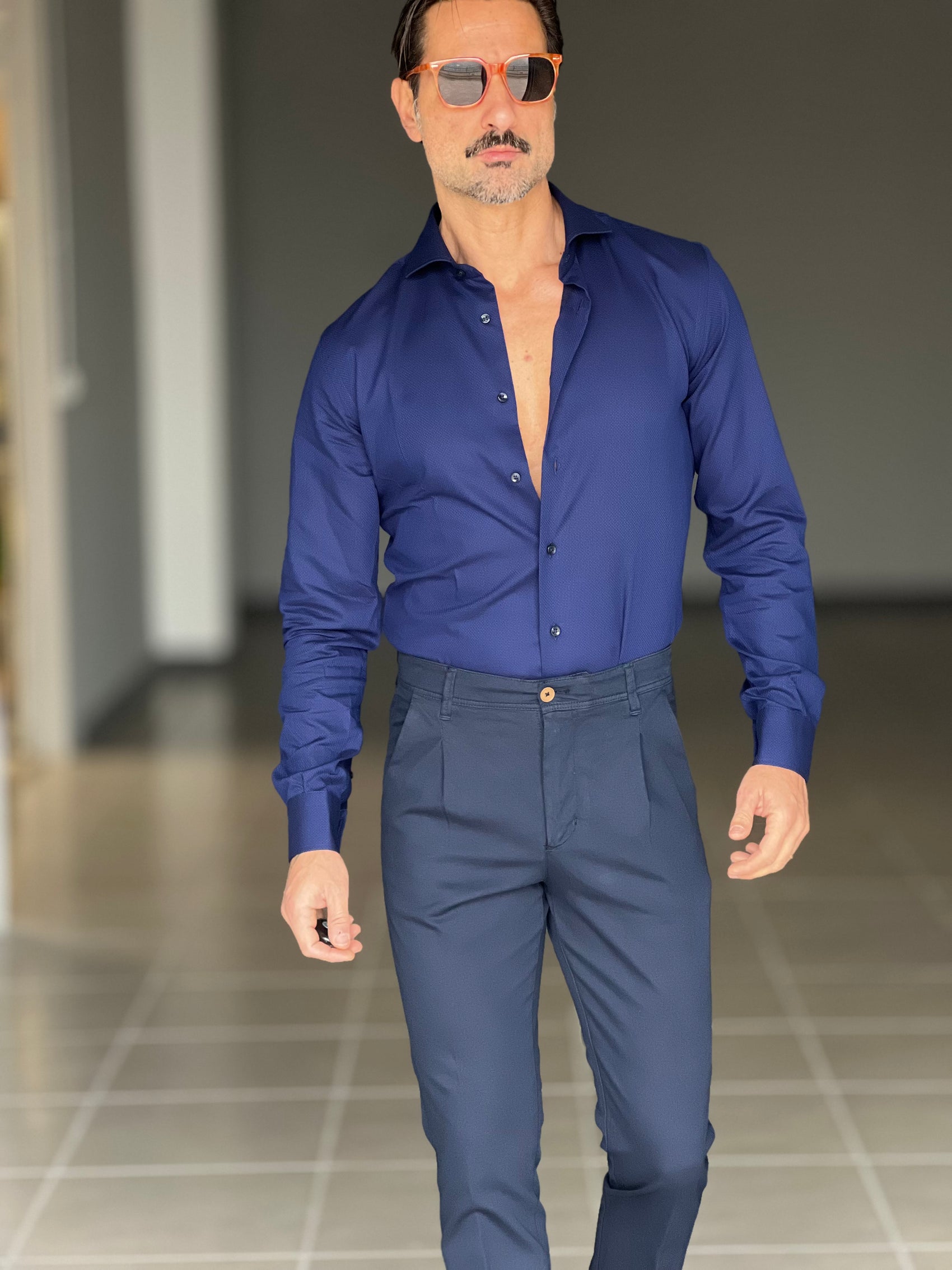 PANTALONE  PINCES  BLU NAVY  GABARDINE DI COTONE G PLAY