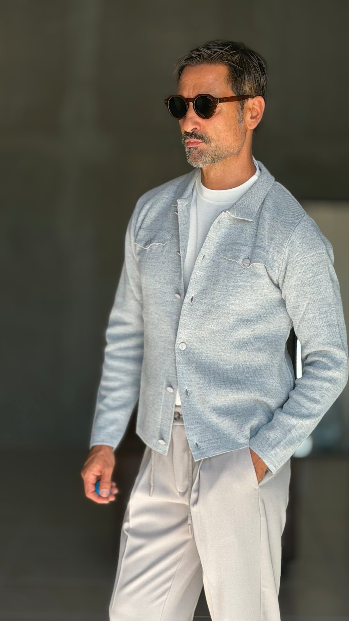 CARDIGAN  POLO GRIGIO    BOTTONE COPERTO
