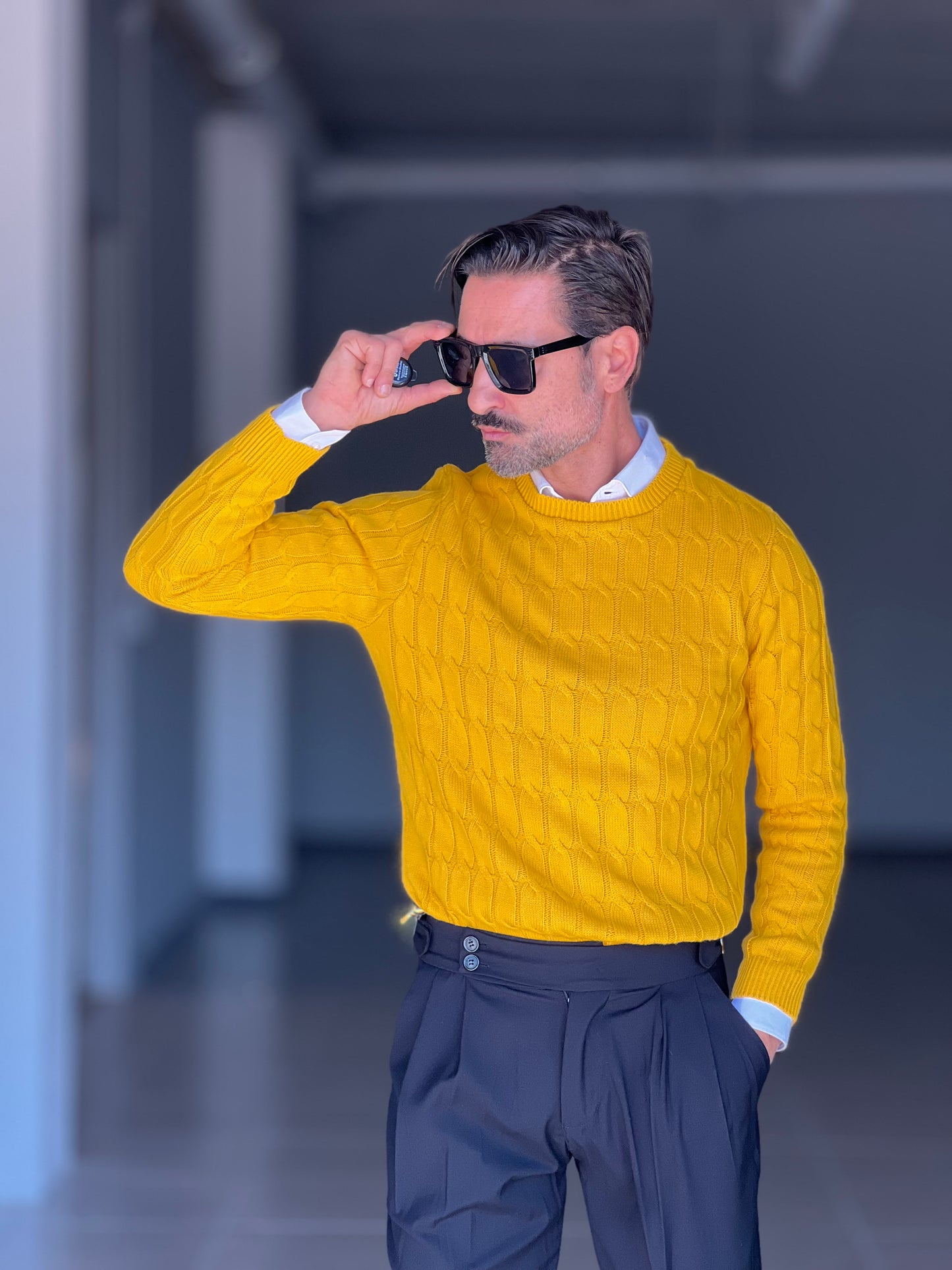 BLUE THREAD COTTON CREW NECK SWEATER