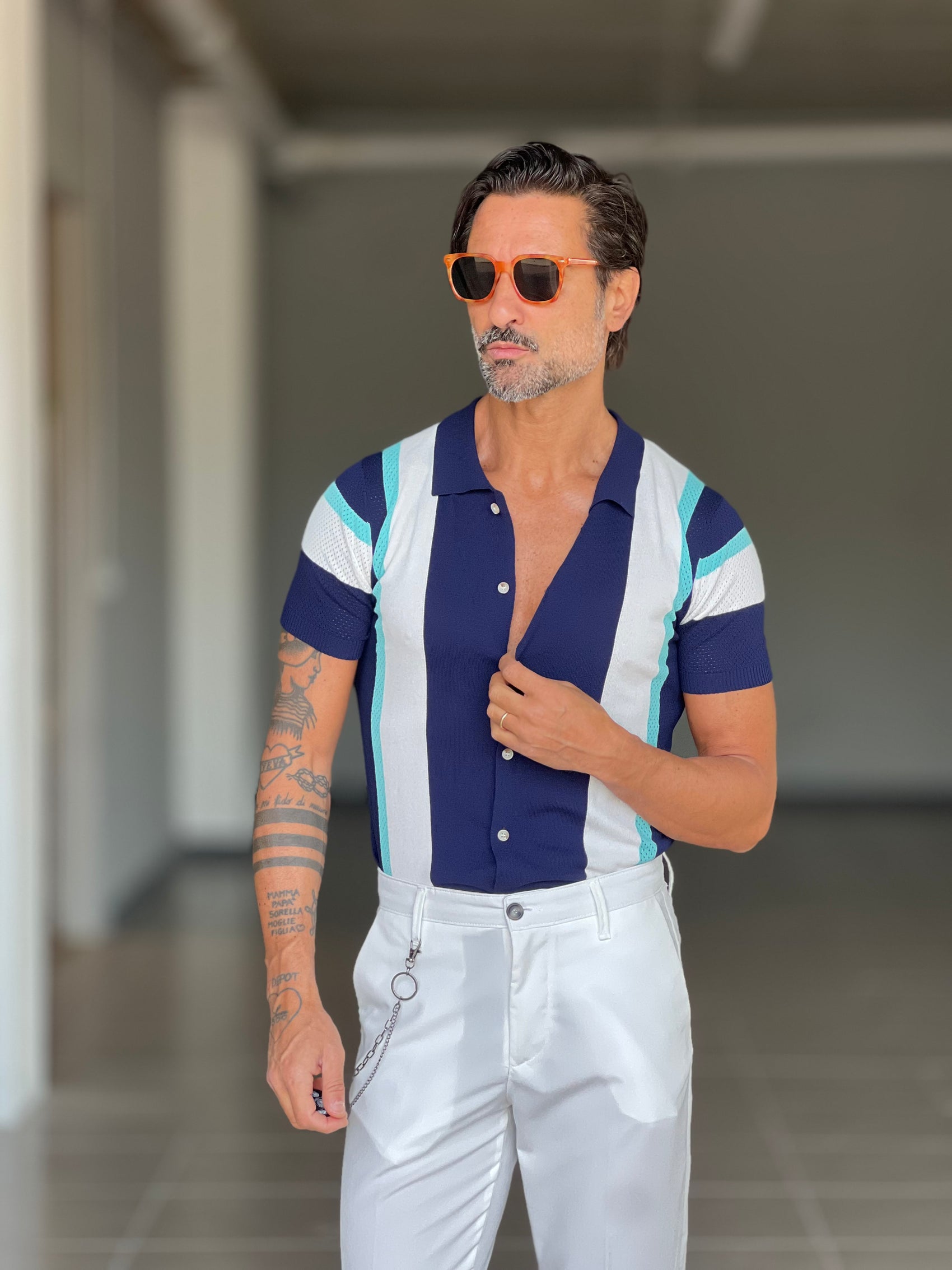 BLUE THREAD COTTON CREW NECK SWEATER