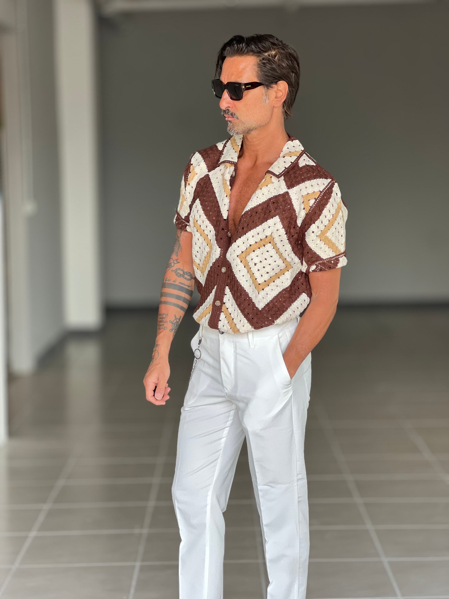 WHITE VISCOSE TROUSERS WITH REGULAR BOTTOM
