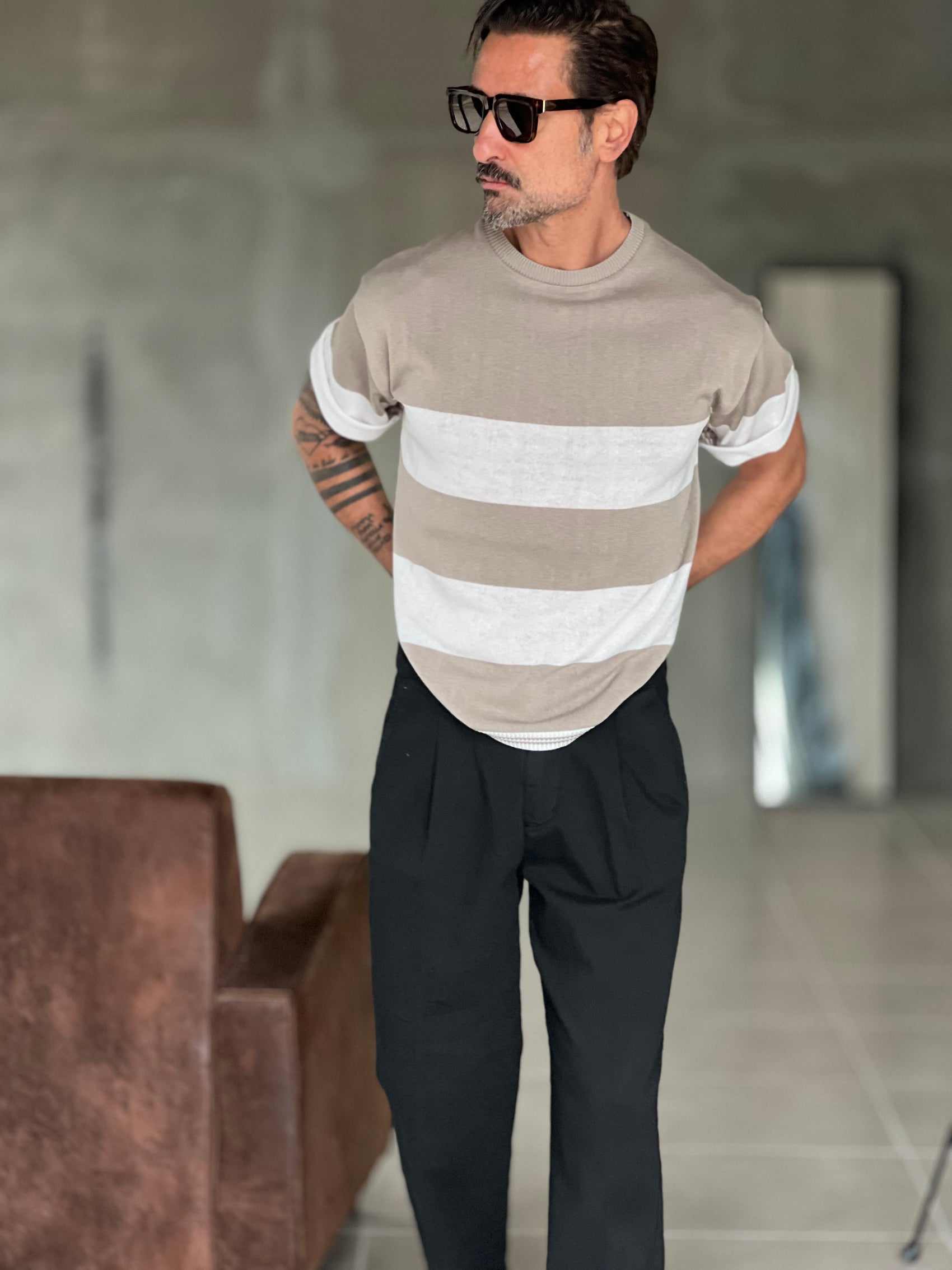 MAGLIA BIANCA RIGA GRANDE TORTORA  IN FILO CROP