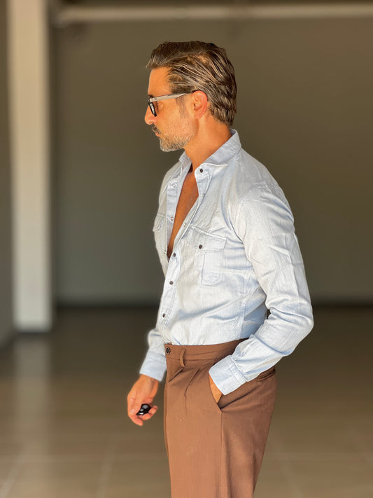 CAMICIA  DEPOT TEXANA MICROFANTASIA CELESTE