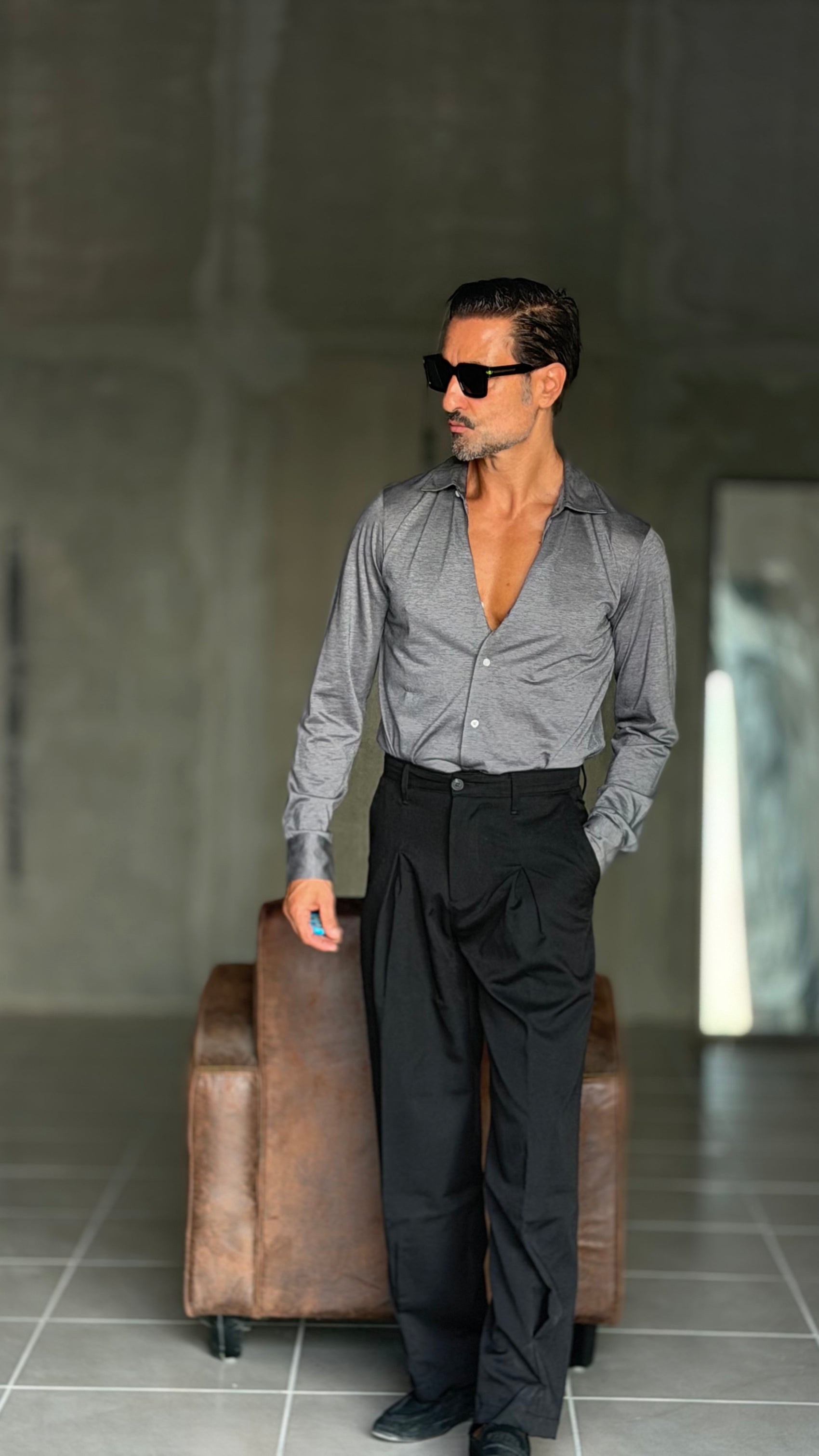 CAMICIA PIOMBO MAGLINA IN JERSEY