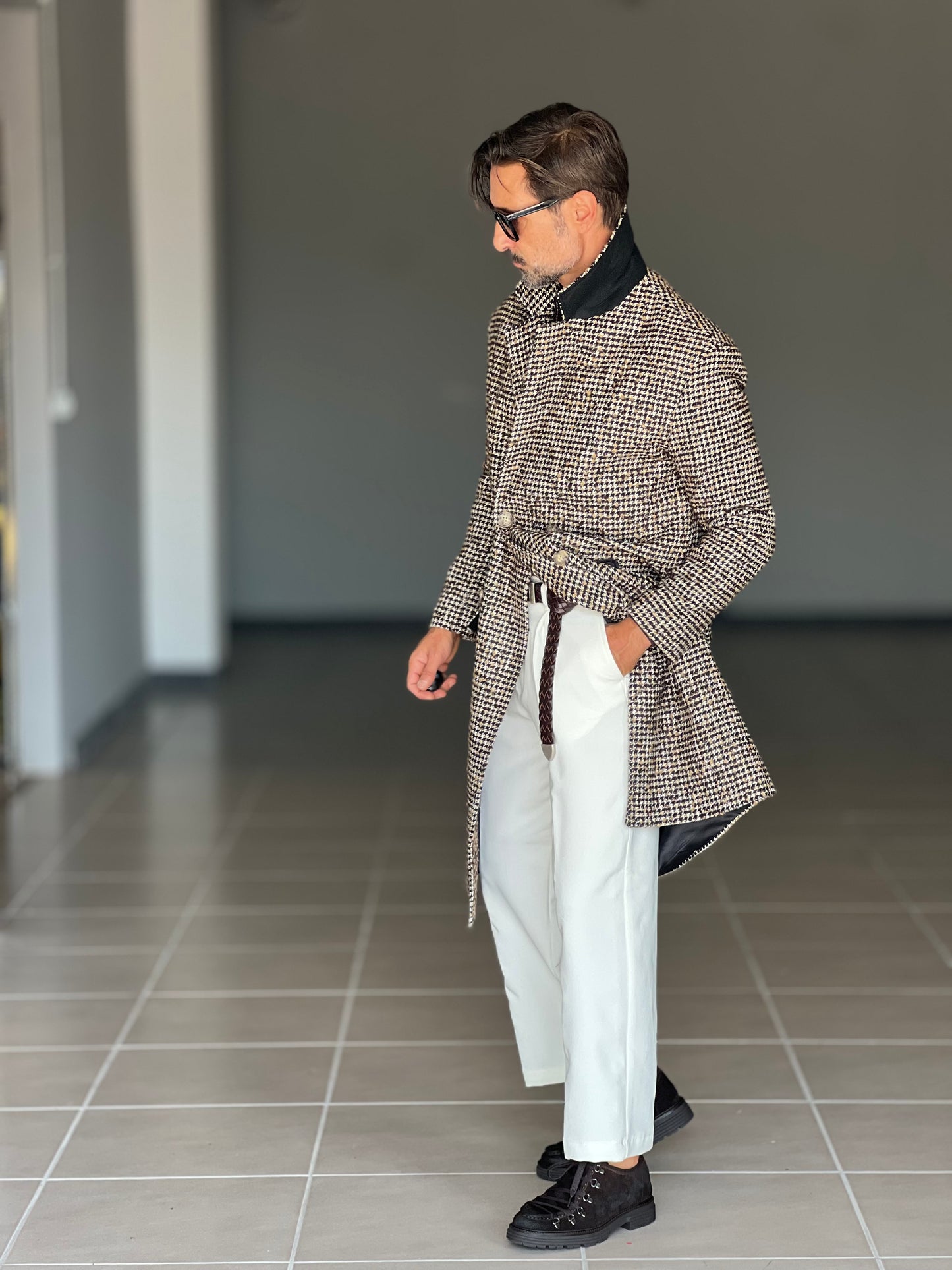 CAPPOTTO PIE DE POULE  MORO E CAMEL BL11 OVERSIZE LANA E MISTI