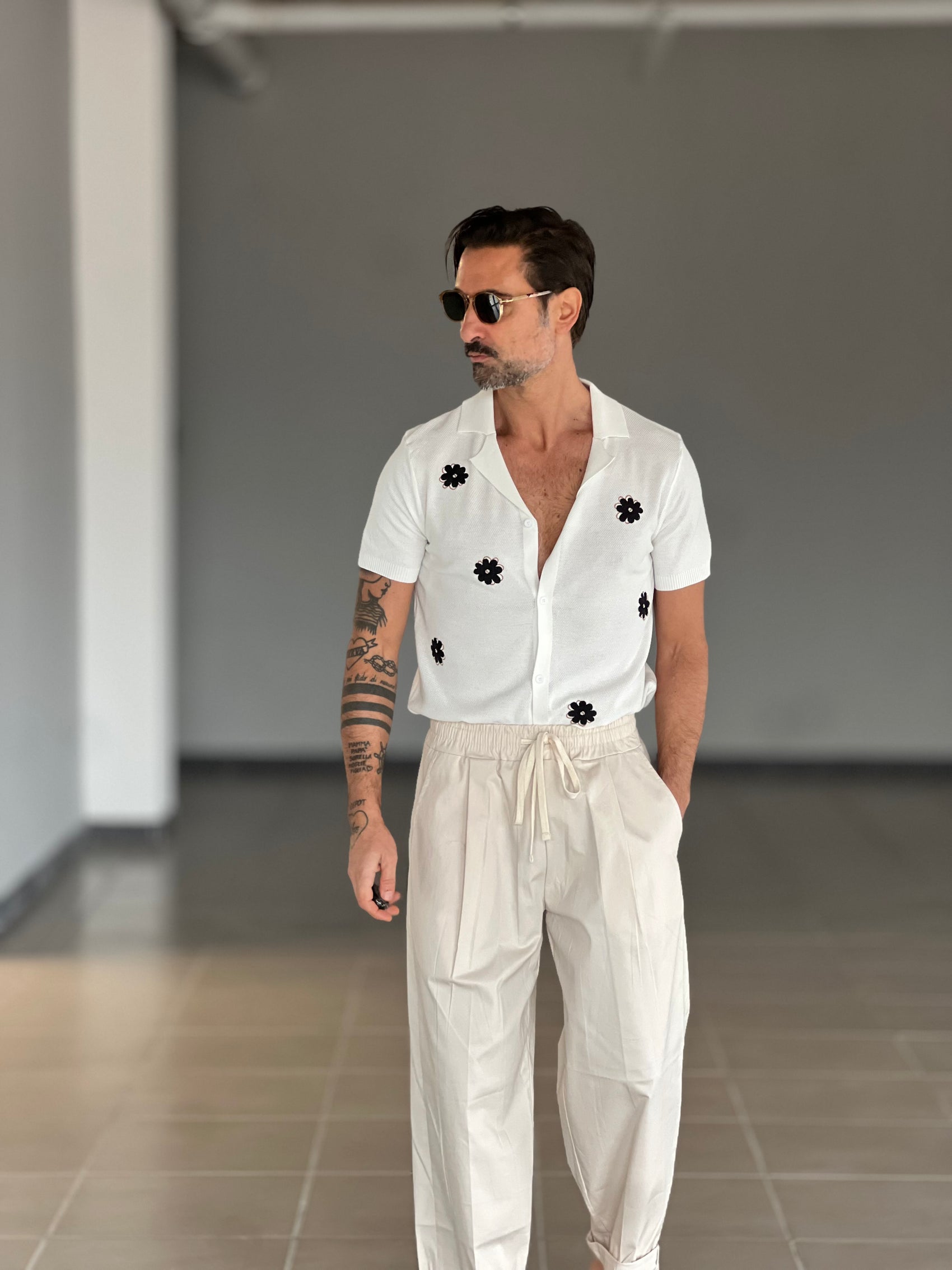 POLO  CAMICIA BIANCA   RICAMO FIORE