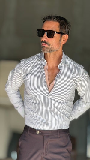 CAMICIA MILLERIGHE MORO  STRETCH POPELINE DI COTONE