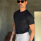 NEW T SHIRT NERA EFFETTO FILO DI SCOZIA