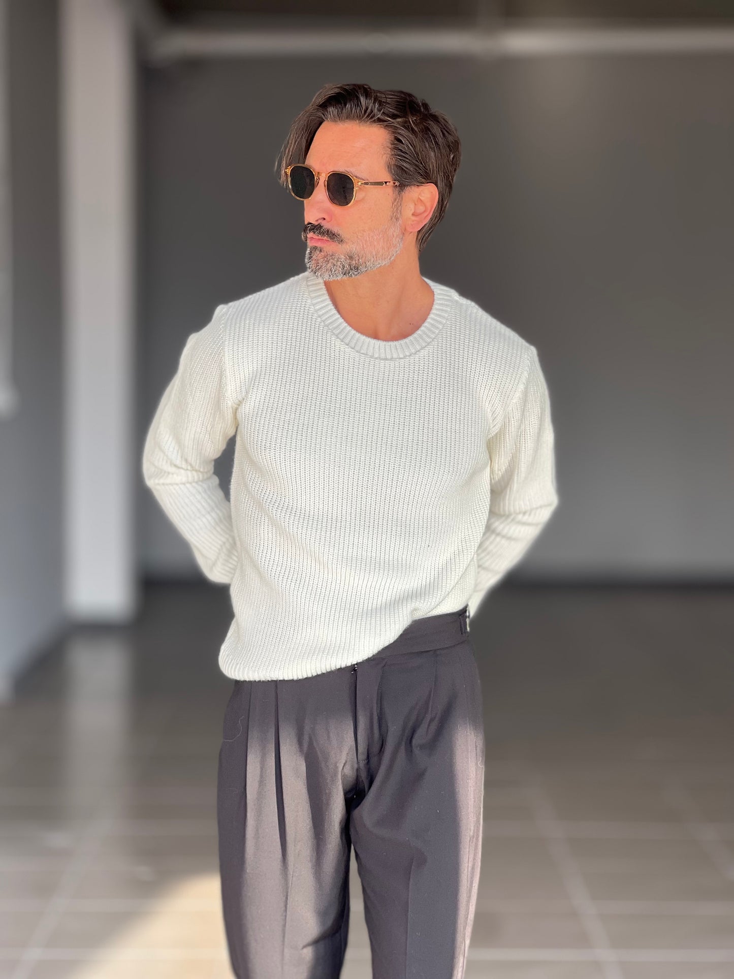 BLUE THREAD COTTON CREW NECK SWEATER